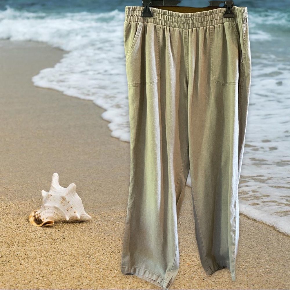 EST. 1946 Dark Natural Linen Blend Elastic Waist Pants Size 14/16W